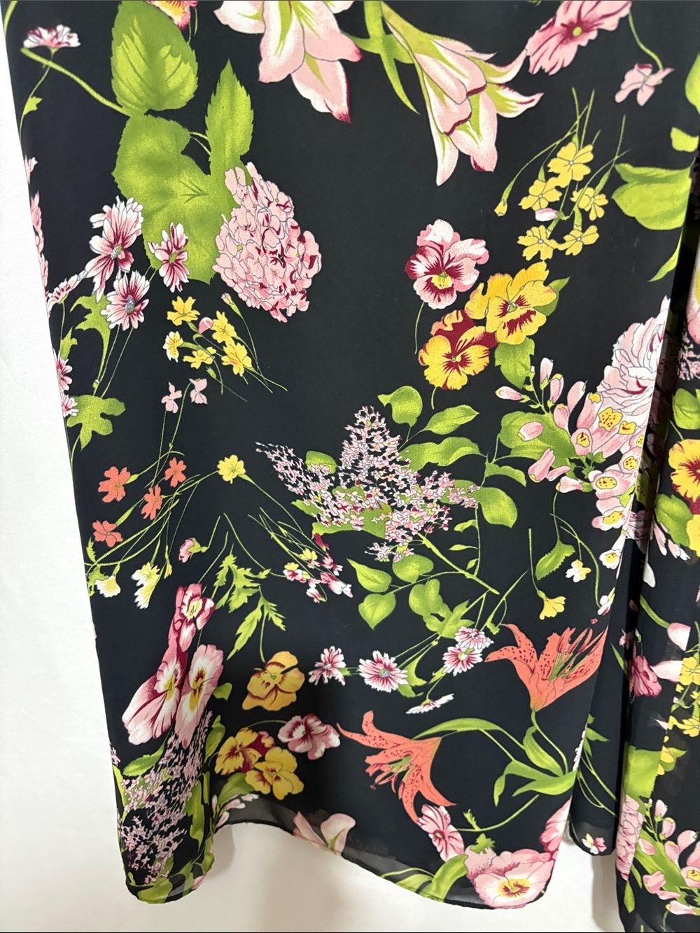 Black Floral Midi Skirt with Pink & Green Bloom Print - Picture 2 of 4